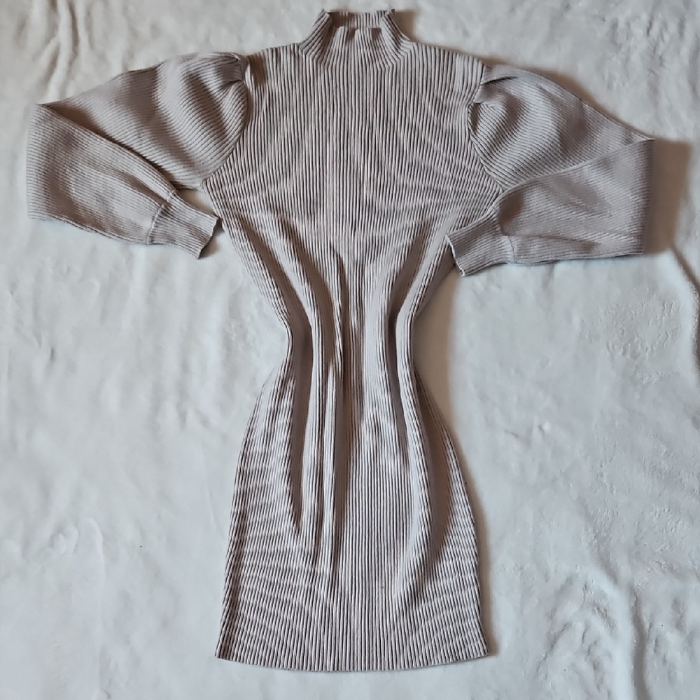 Ribbed Mock Neck Balloon Sleeve Dress